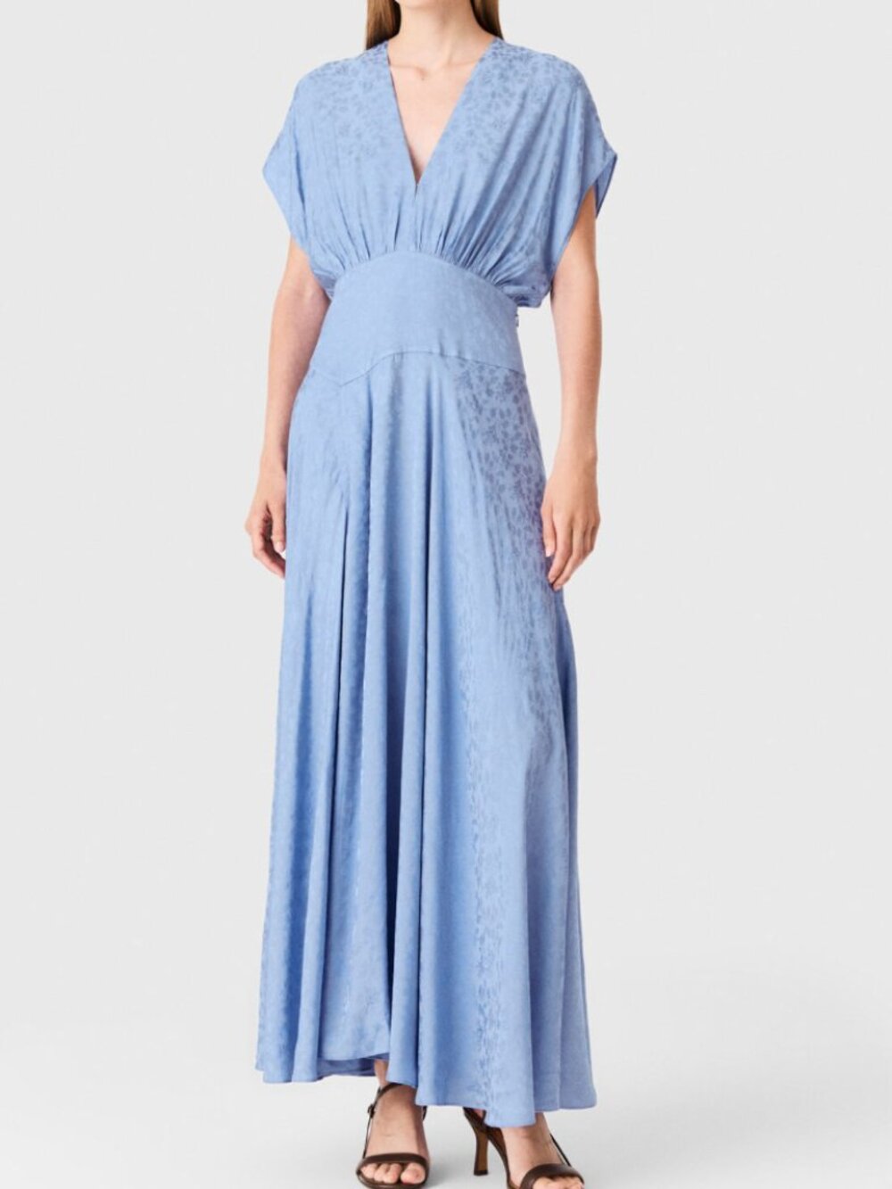 NWT: Maje patterned jacquard maxi dress - light blue - size EU 38/US M